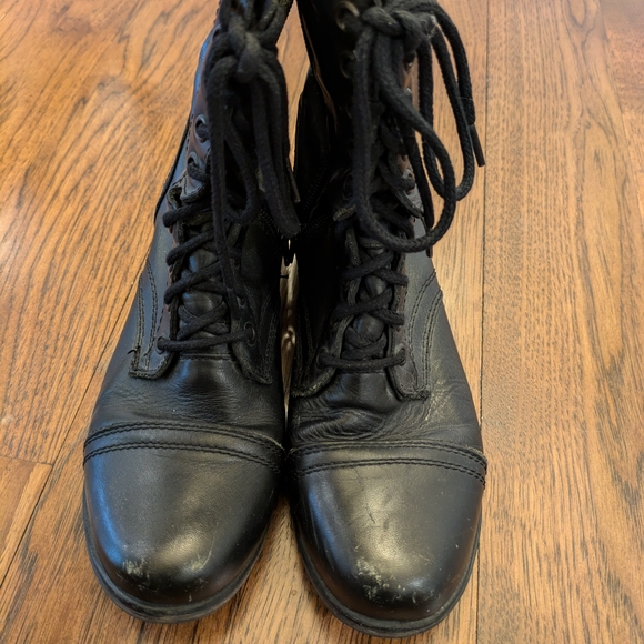 Black Leather Lace-Up Boots - Picture 2 of 5